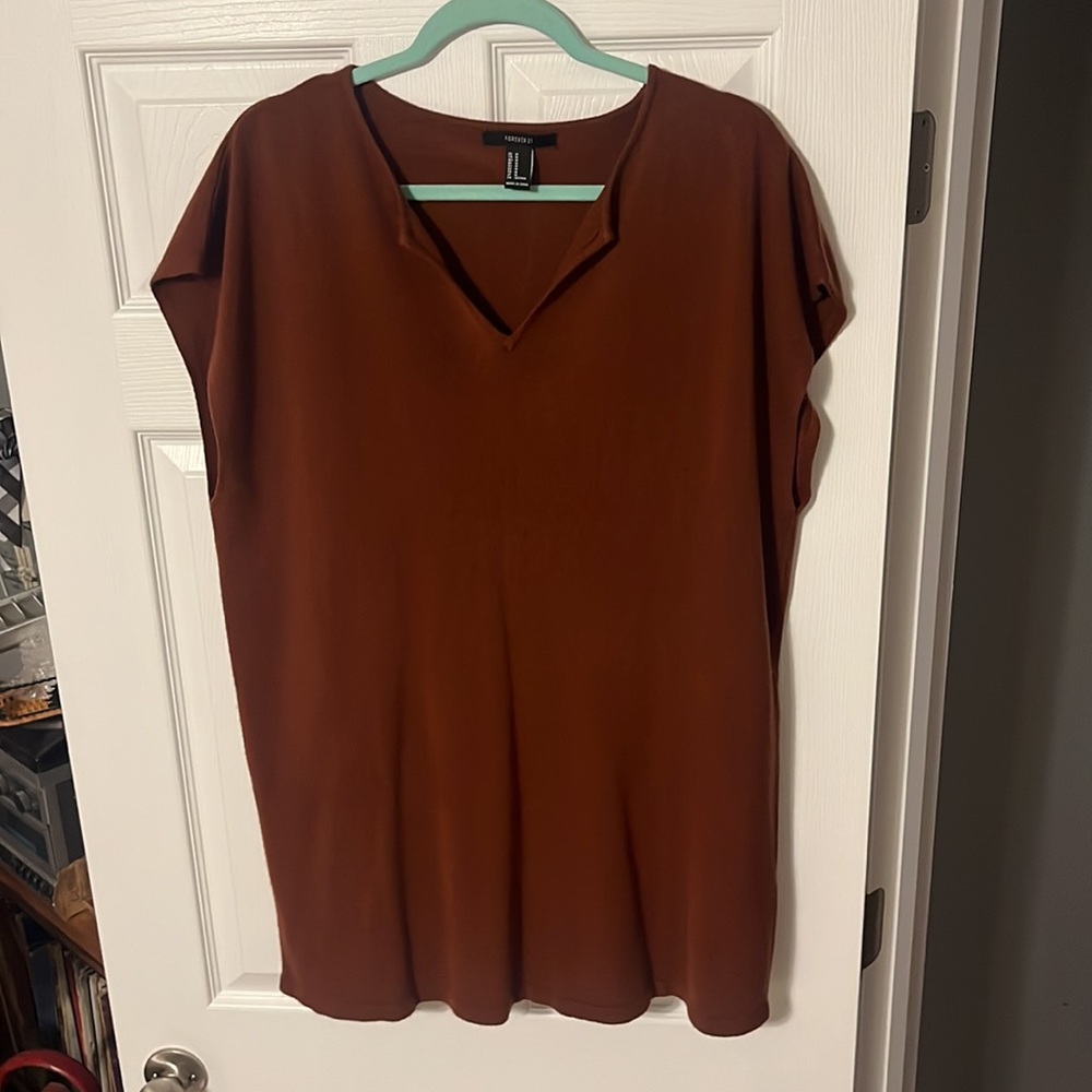 Burnt Orange Extended Shoulder Short Sleeve Dress